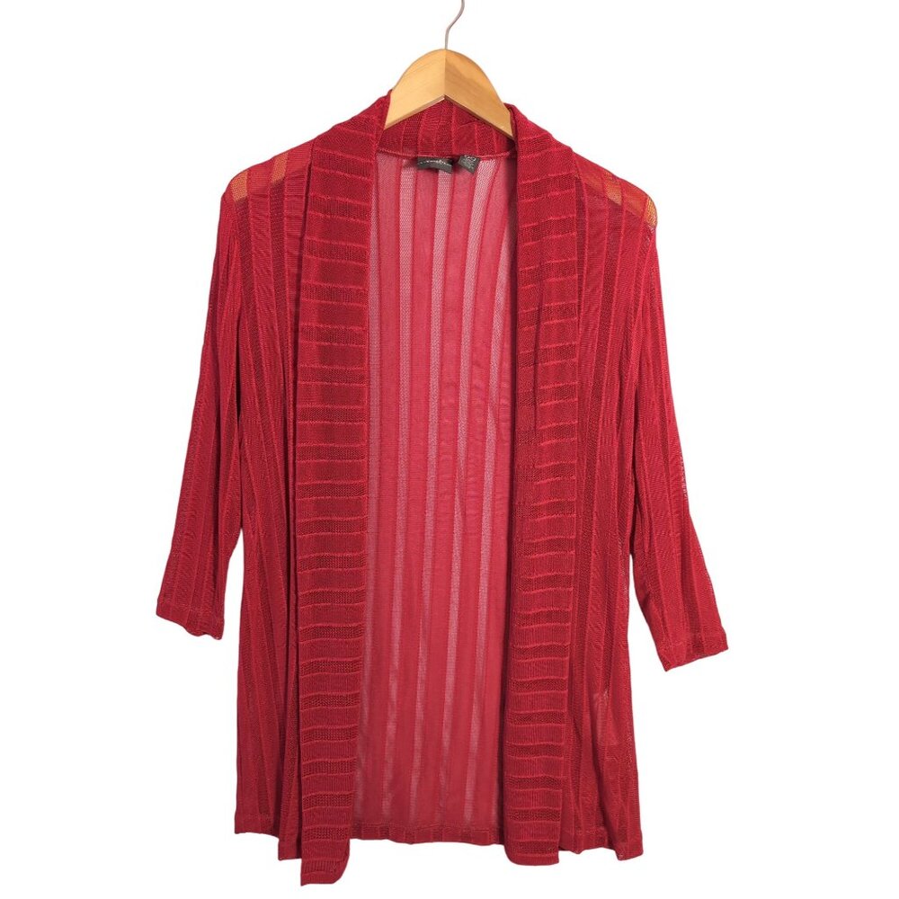 Chicos Travelers Cardigan‎ 00 Women XS Red Open Front Lightweight Long Sleeve